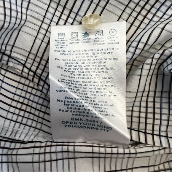 7 Diamonds White Blue Brown Short Sleeve Button Up Shirt O-11 - Picture 10 of 13